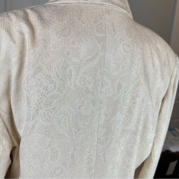 Vintage 80's Albert Nipon Skirt Suit Set Double Breasted Cream Gold Size 16 - Picture 5 of 8